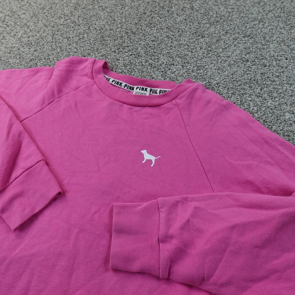 PINK Victorias Secret Sweatshirt Womens M Pink Dog Pullover Fleece Crewneck Y2K